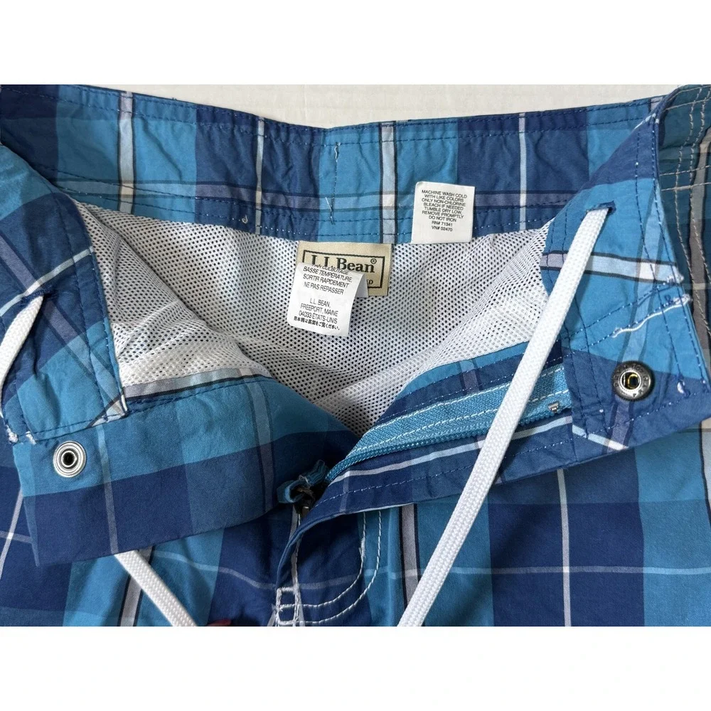 LL BEAN -‎ Men's Blue Plaid Hybrid Swim Trunk Boardshorts Shorts - Size 30x10